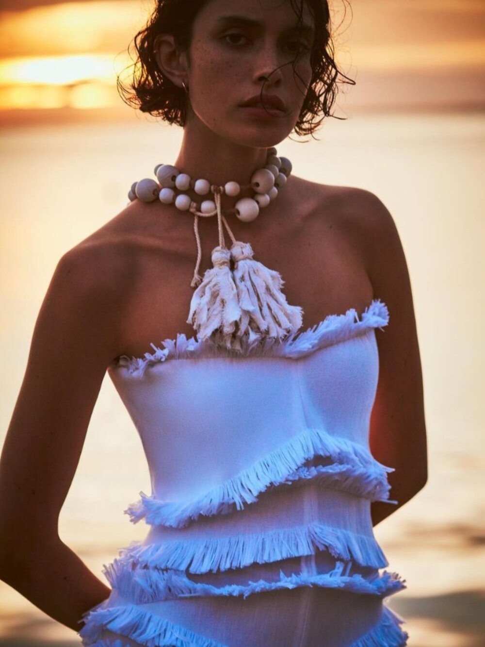 Alexis Fione Dress White Raffia Fringe Strapless‎ Mini Size L - Picture 13 of 14